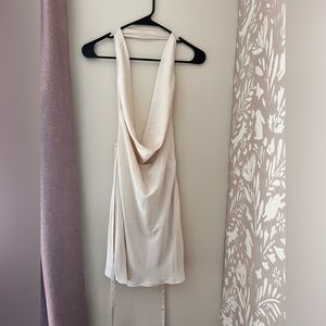 Beginning Boutique cowl neck silk mini dress in champaign.